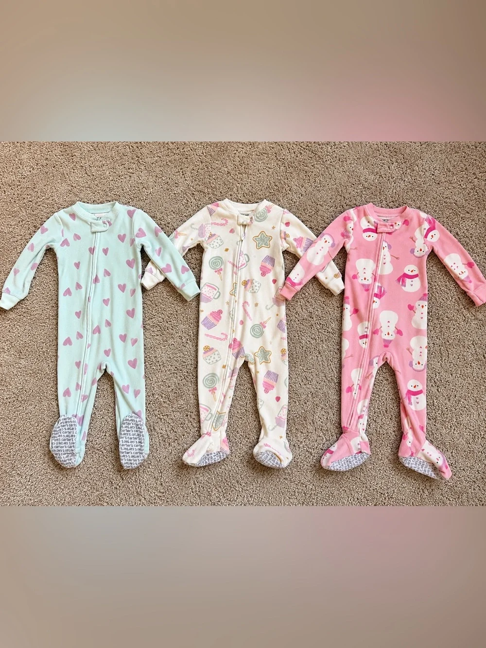 Carter's Pink, Cream & Mint Girls' Footed Pajama Trio